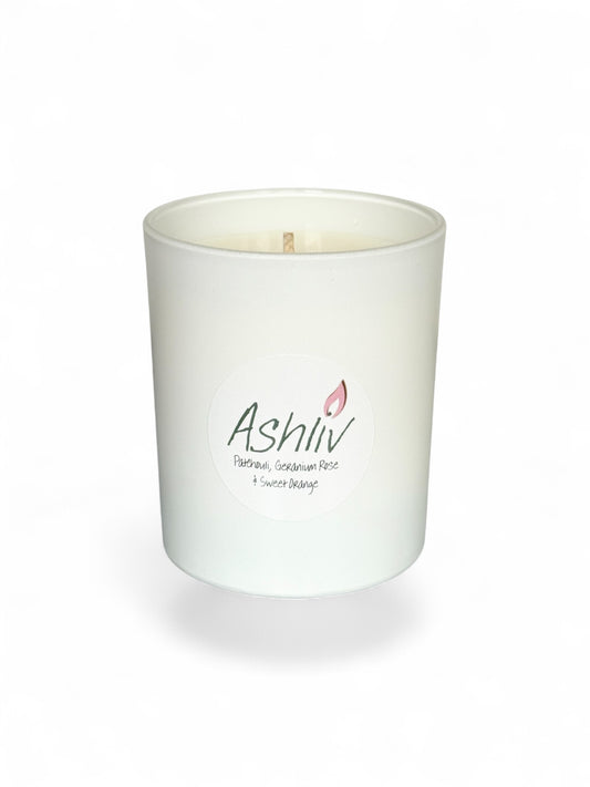 20cl Soy Wax Candle, Patchouli, Rose Geranium & Sweet Orange